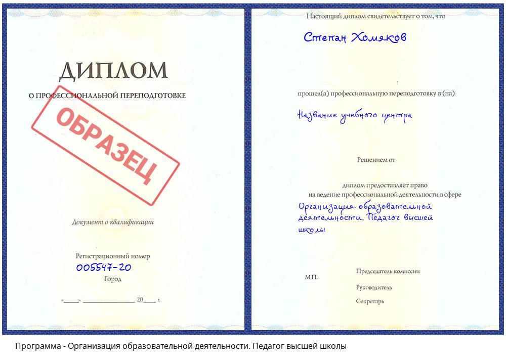 Организация образовательной деятельности. Педагог высшей школы Ханты-Мансийск