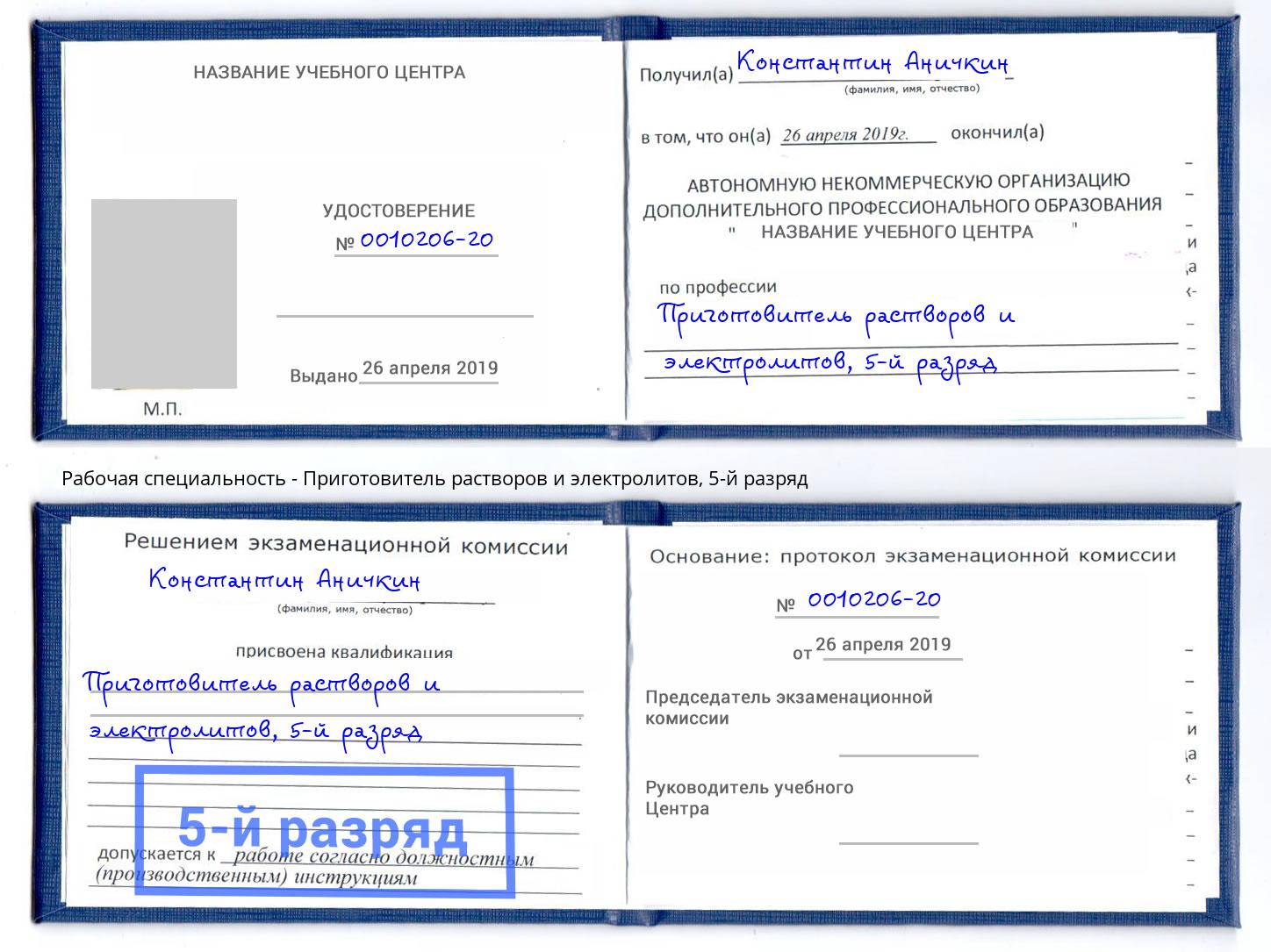 корочка 5-й разряд Приготовитель растворов и электролитов Ханты-Мансийск