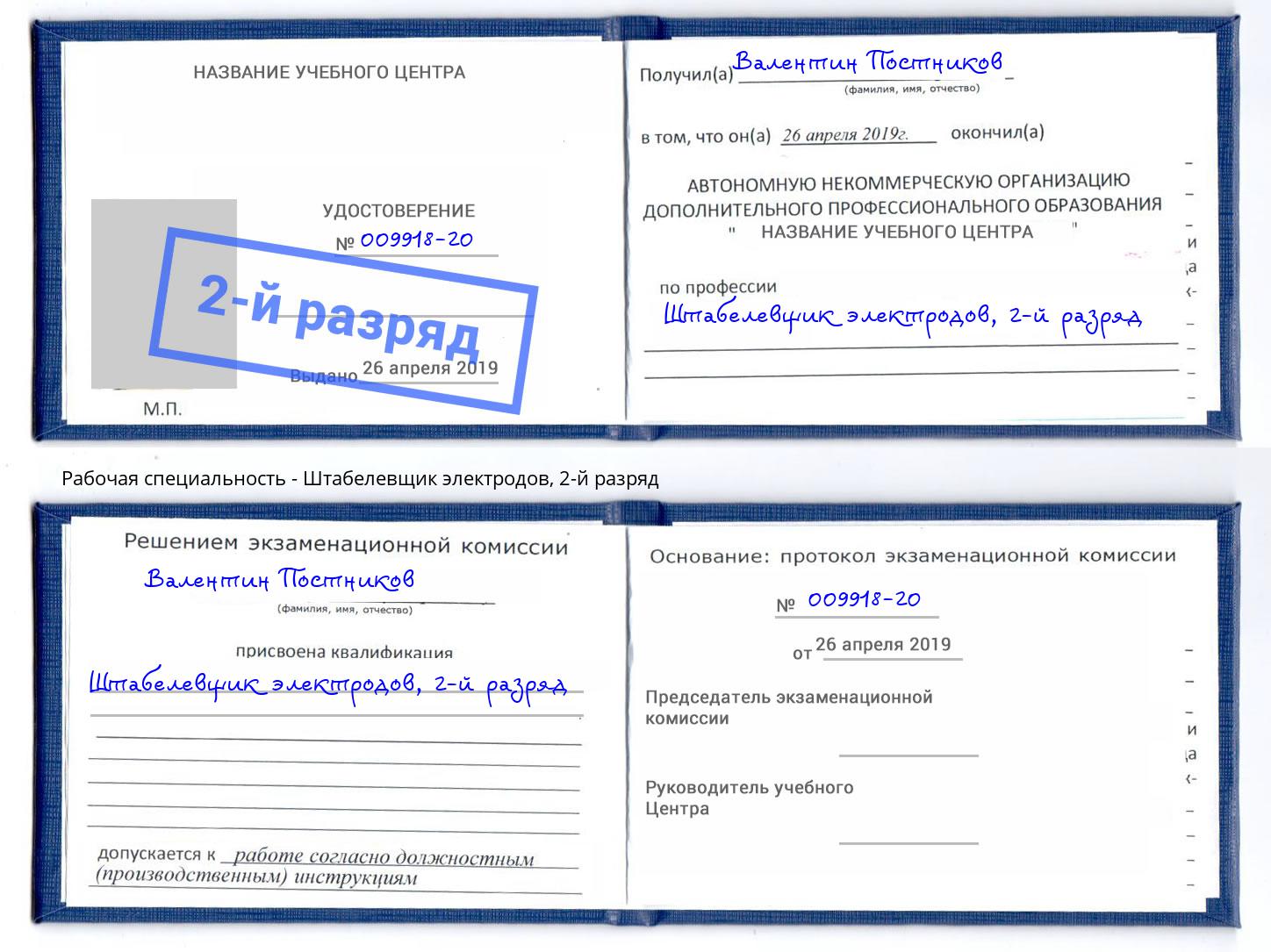 корочка 2-й разряд Штабелевщик электродов Ханты-Мансийск