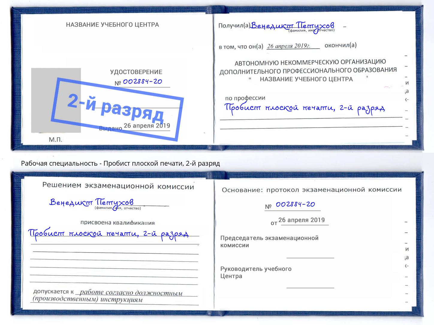 корочка 2-й разряд Пробист плоской печати Ханты-Мансийск