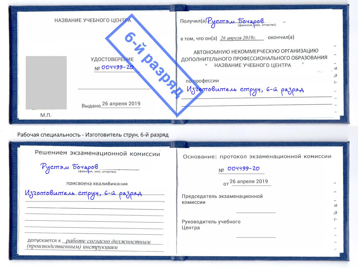 корочка 6-й разряд Изготовитель струн Ханты-Мансийск